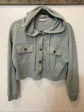 Women’s Cropped Hooded Button-Up Jacket in Sage Green
